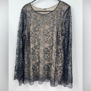 $120 Max Studio Lace Long Sheer Sleeve Top Size XL NWOT
